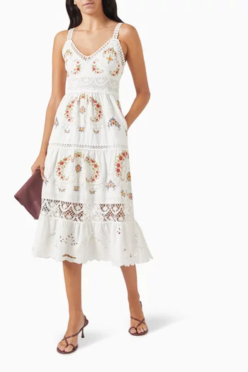 Edwina Embroidered Dress in Cotton-linen