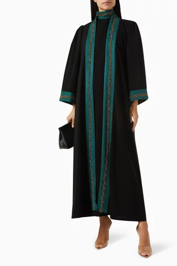 Bead Embellished Abaya Set in Crepe & Velvet