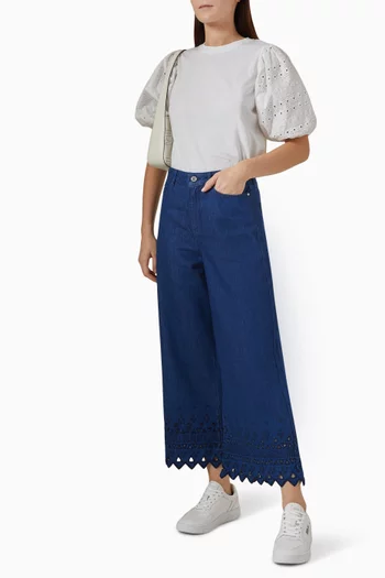 Broderie Anglaise Culotte Jeans in Cotton-denim