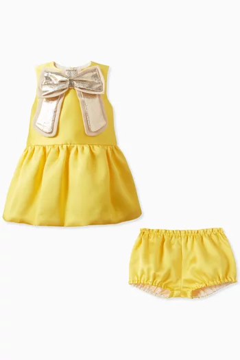 Guilded Bow Dress & Bloomers in Satin