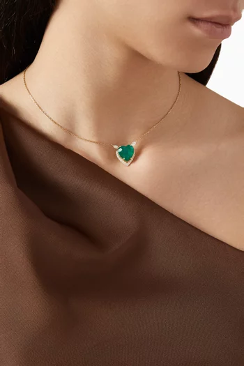 Heart-cut Emerald & Diamonds Necklace in 18kt Gold