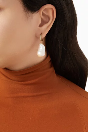 Baroque Pearl Drop & Diamond Hoop Earrings in 18kt Gold