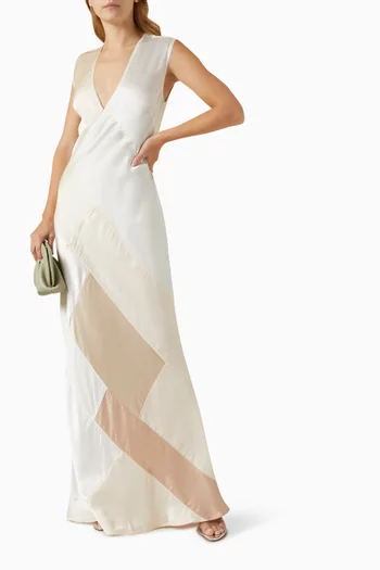 Lobelia Patchwork Maxi Dress in Satin