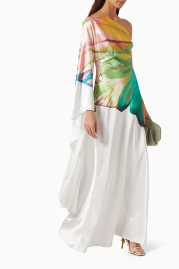 Mei Papillon-print One-shoulder Maxi Dress in Viscose