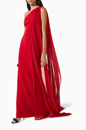 One-shoulder Column Gown in Crepe