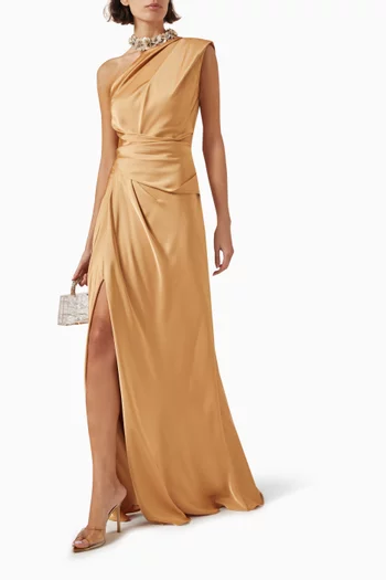 Floral-embellished Draped Gown