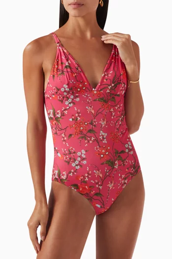 Floral-print One-piece Swimsuit in Lycra