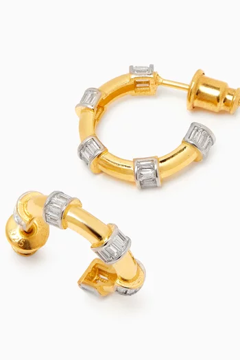 Baguette Crystal Hoop Earrings in 24kt Gold-plated Sterling Silver