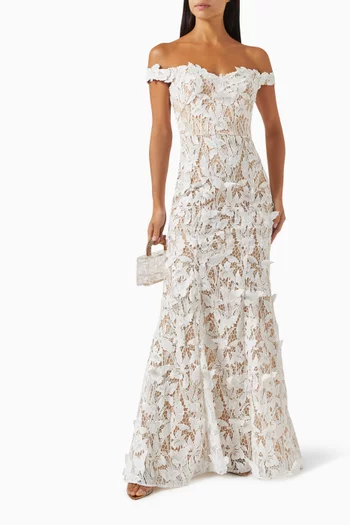 Off-shoulder Column Gown in Lace