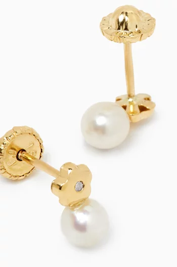 Pearl Diamond Stud Earrings in 18kt Yellow Gold