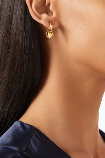 Puffed Heart Charm Earrings in Gold-vermeil