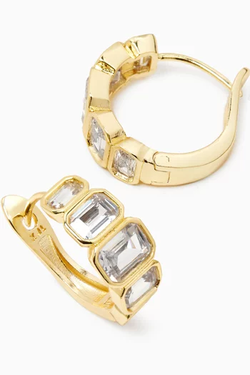 Emerald-cut Bezel CZ Hoop Earrings in Gold-plated Brass