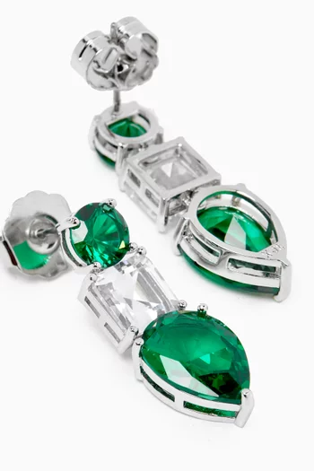Pear-cut CZ Drop Earrings in Rhodium-plated Brass