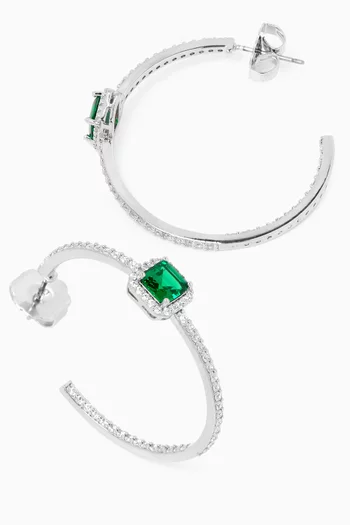 Princess Halo CZ Hoop Earrings in Rhodium-plated Brass