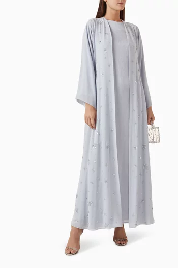 Sequin-embellished Abaya Set in Chiffon & Silk