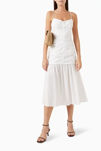 Ruched Midi Dress in Cotton Batiste