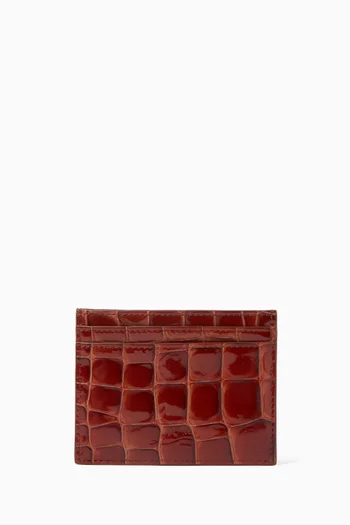 Loubi 54 Card Holder in Croc-embossed Leather