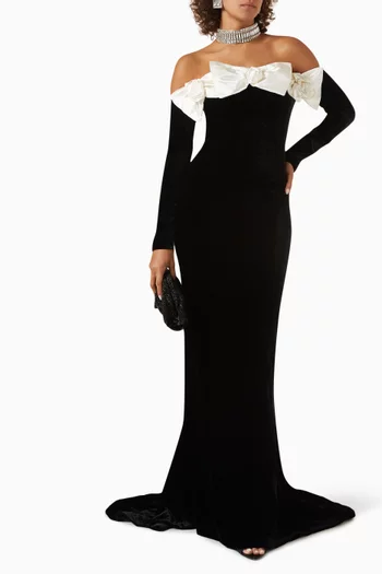 Off-shoulder Duchesse Bow Gown in Velvet