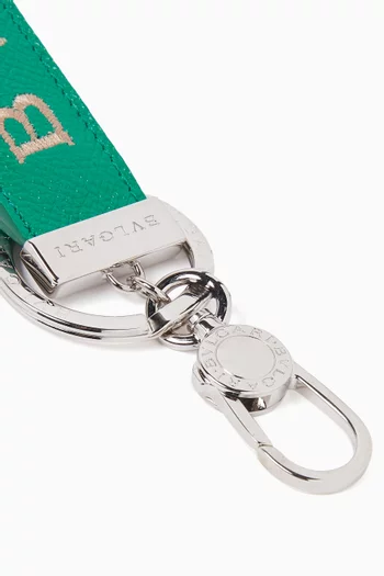 Bvlgari Bvlgari Embroidered Keyring in Leather & Brass