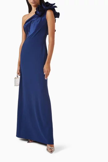 Korra One-shoulder Gown in Taffeta & Crepe