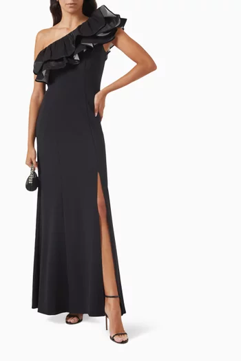 Roni One-shoulder Ruffle Gown in Taffeta