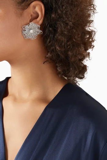 Corded Flower Crystal Stud Earrings in Brass