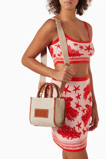 Extra-small Athena Raffia Tote Bag in Cotton-blend & Leather