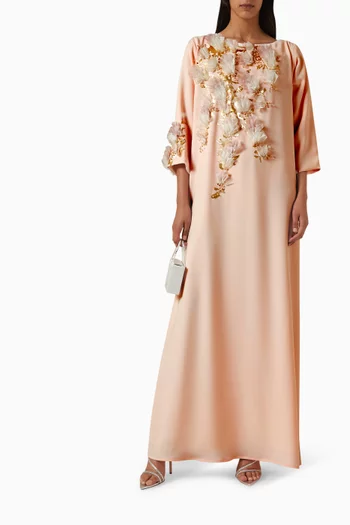 3D Bead-embellished Kaftan in Crepe