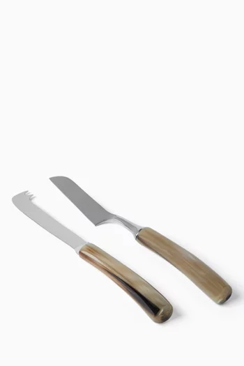 2-piece Cheese Cutlery Set in Steel & Buffalo Horn