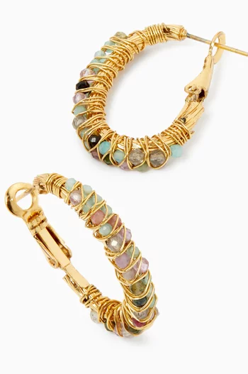Lyre Stone Hoop Earrings in 24kt Gold-plated Metal