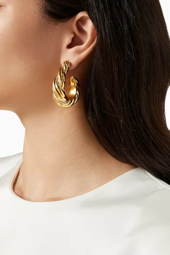 Meltem Crystal Hoop Earrings in 24kt Gold-plated Metal