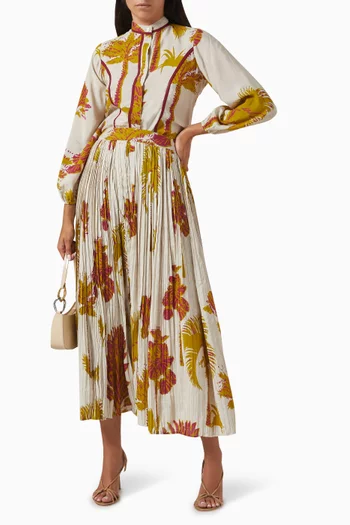 Floral-print Midi Skirt in Cotton-silk