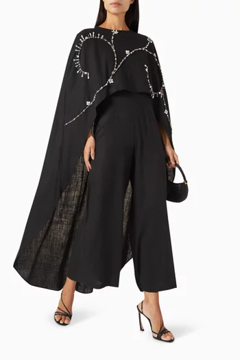 Crystal-embellished Jumpsuit & Cape Set in Linen