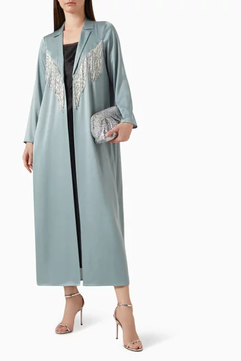 Bead-embellished Fringe Abaya in Satin