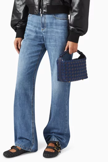 Mini Wallace Shoulder Bag in Intrecciato Denim & Leather