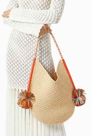 Medium Solstice Shoulder Bag in Raffia Crochet