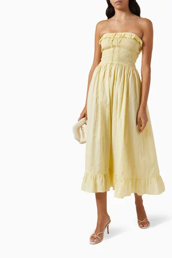 The Nikki Strapless Midi Dress in Cotton