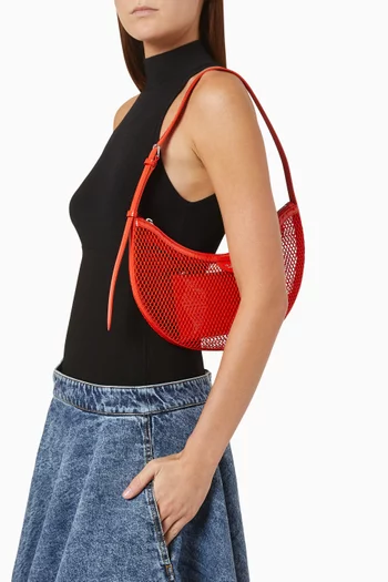Small One Piece Demi Lune Bag in Patent Leather & Fishnet