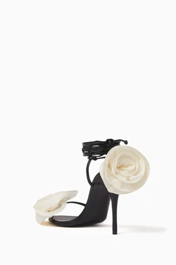 Double Flower 105 Lace-up Sandals in Leather & Taffeta