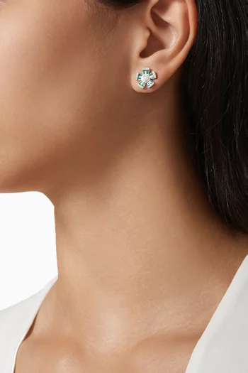 Five-leaf Clover Emerald Earrings in Sterling Silver