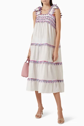 Kelly Embroidered Midi Dress in Linen Blend
