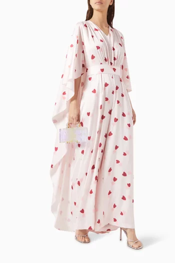 Heart-print Cape Jumpsuit in Silk