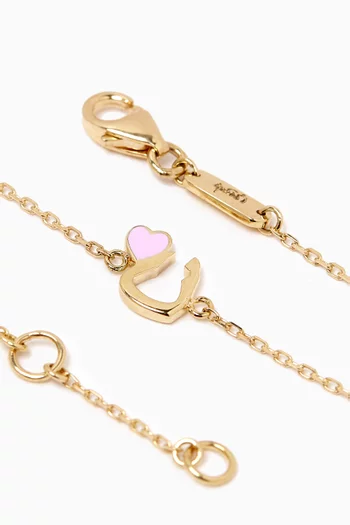 Arabic Letter 'Noon' Heart Charm Bracelet in 18kt Yellow Gold