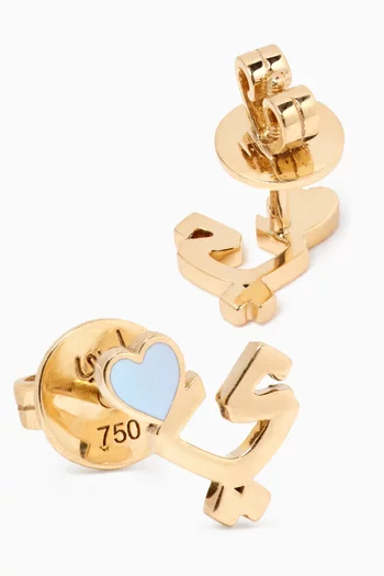 Arabic Letter 'Yaa' Heart Charm Stud Earrings in 18kt Yellow Gold