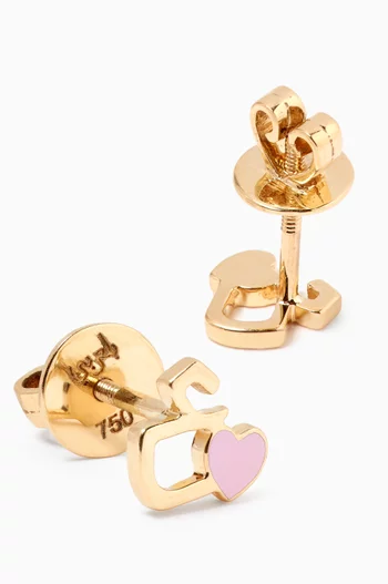 Arabic Letter 'Ein' Heart Charm Stud Earrings in 18kt Yellow Gold