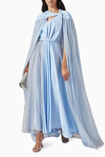 Diamond Lace-cape Gown in Crepe