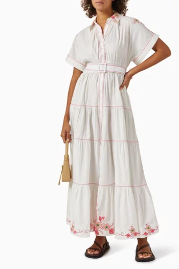 Embroidered Midi Shirt Dress in Cotton-poplin