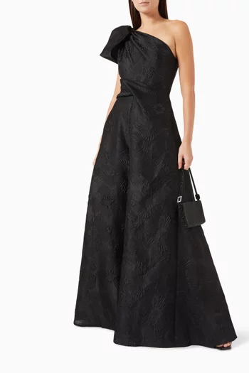 One-shoulder Gown in Jacquard