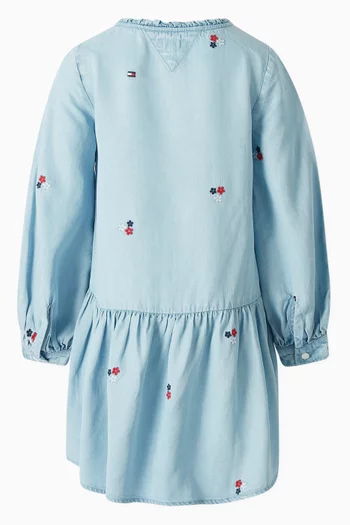 Floral-embroidered Dress in Chambray