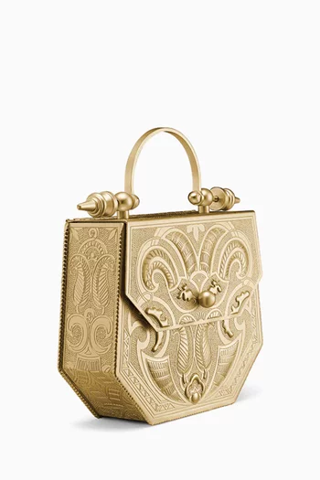Palmette Hexagon Minaudiere Bag in Brass
